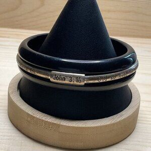 Metal C-Ring, Black with Stainless Steel Band John 3:16 Religious Engraving